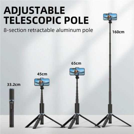 JMARY KT-259 360 Degree Rotating Phone Clip Retractable Selfie Stick Tripod - Polar Tech Australia