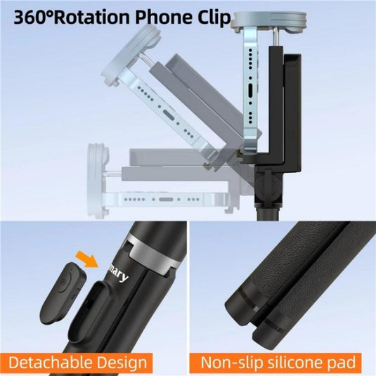 JMARY KT-259 360 Degree Rotating Phone Clip Retractable Selfie Stick Tripod - Polar Tech Australia