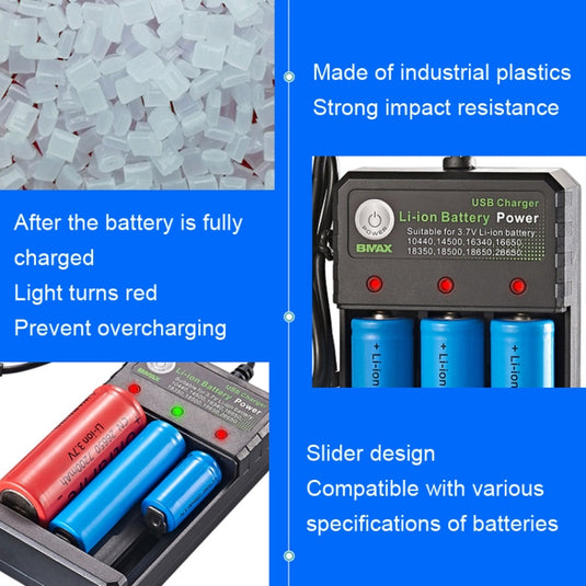 BMAX 18650 3-Slot USB Charging Seat 3.7/4.2V Independent Lithium Battery Charger - Polar Tech Australia