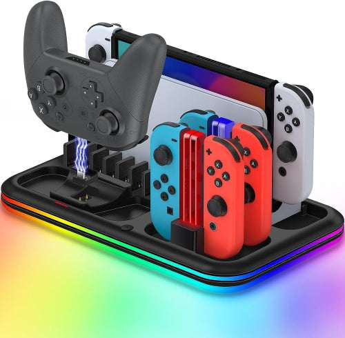 Cargue la imagen en el visor de la galería, For Nintendo Switch / OLED Charging Dock Station Controller Charger with RGB Light - Polar Tech Australia