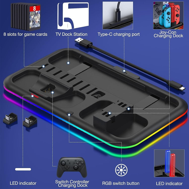 Cargue la imagen en el visor de la galería, For Nintendo Switch / OLED Charging Dock Station Controller Charger with RGB Light - Polar Tech Australia