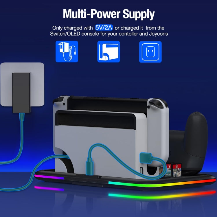 Cargue la imagen en el visor de la galería, For Nintendo Switch / OLED Charging Dock Station Controller Charger with RGB Light - Polar Tech Australia