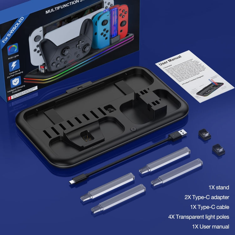 Cargue la imagen en el visor de la galería, For Nintendo Switch / OLED Charging Dock Station Controller Charger with RGB Light - Polar Tech Australia