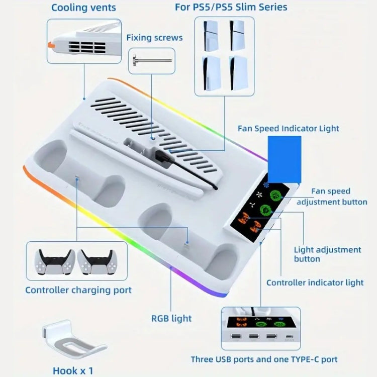 Load image into Gallery viewer, PS5 Slim / PS5 iplay HA-8008 Cooling Bracket Headphone Organiser Grip Holder Charger - Polar Tech Australia