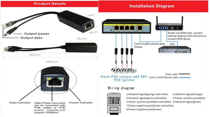 Cargue la imagen en el visor de la galería, Active PoE Power Over Ethernet Splitter Adapter 48V-56V to 12V 1Amp POE Injector - Polar Tech Australia