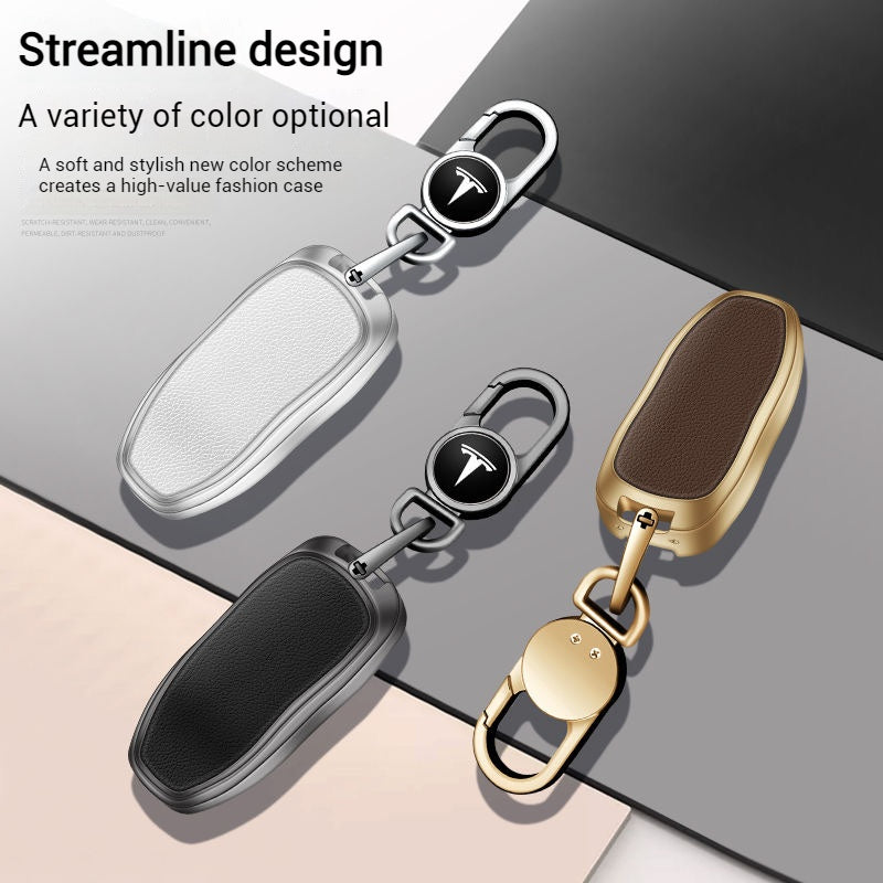 Load image into Gallery viewer, Tesla Metallic Finish + Lychee Pattern Car Key Fob Case for Model 3, Y, X, S - Polar Tech Australia
