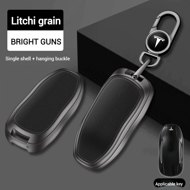 Load image into Gallery viewer, Tesla Metallic Finish + Lychee Pattern Car Key Fob Case for Model 3, Y, X, S - Polar Tech Australia