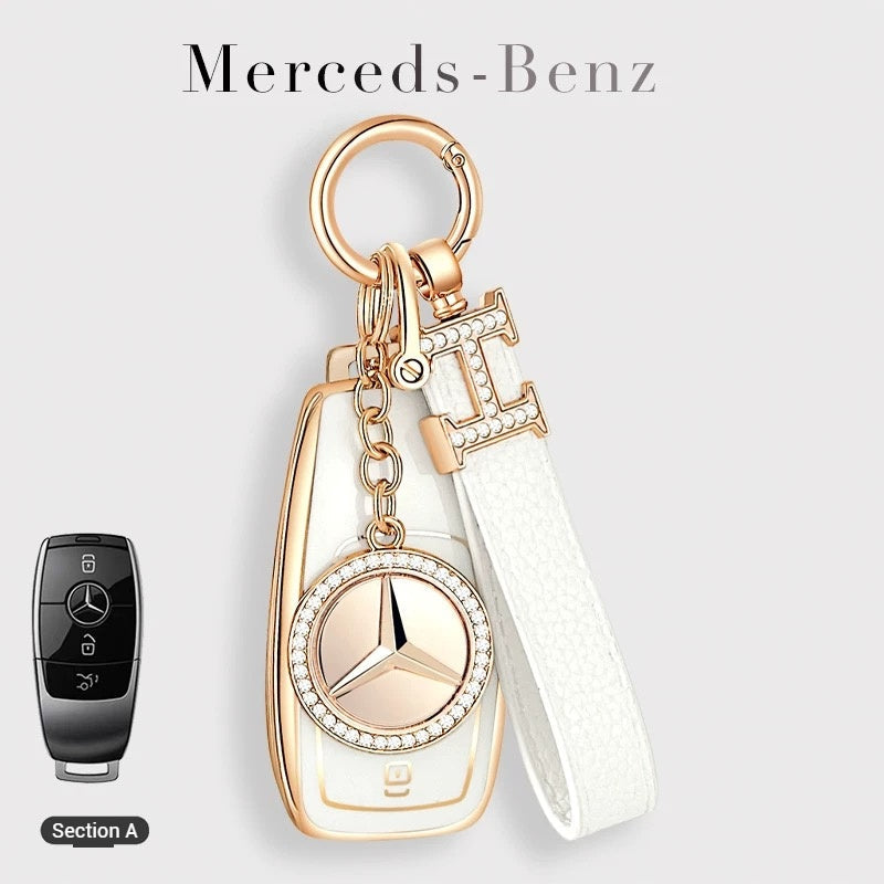 Load image into Gallery viewer, Mercedes Benz Fashionable TPU + Aluminum alloy + Leather Car Key Fob Case Cover For Benz C, E, S, G-Class, GLE, GLC, CLA, CLS, EQC, ML, GL, EQS - Polar Tech Australia