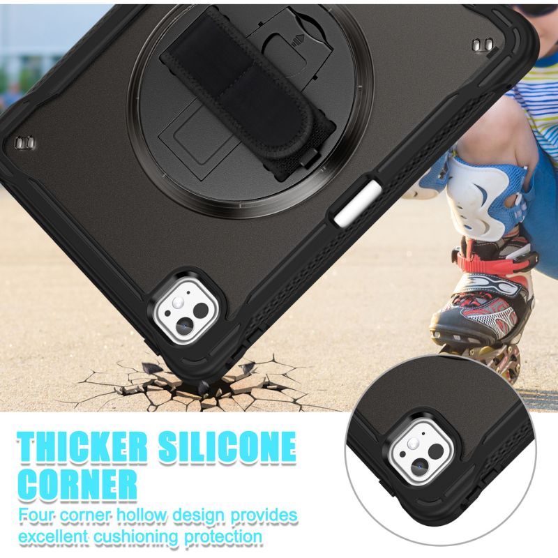 Cargue la imagen en el visor de la galería, Apple iPad Air 2024 6/6th 11'' & Pro 1/2/3/4 11'' & iPad 4/5 Air 10.9'' - 360 Degree Rotate Shockproof Heavy Duty Tough Stand Case Cover With Strap & Pen Holder - Polar Tech Australia