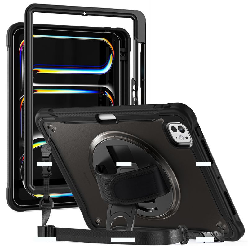 Cargue la imagen en el visor de la galería, Apple iPad Pro 11" (M4) 2024 5th Generation - 360 Degree Rotate Shockproof Heavy Duty Tough Stand Case Cover With Strap & Pen Holder - Polar Tech Australia
