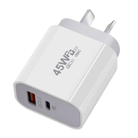 45W PD Type-C + QC 3.0 USB Dual Port Wall Travelling Charger Adapter-  (SAA Approved/AU Plug) - Polar Tech Australia