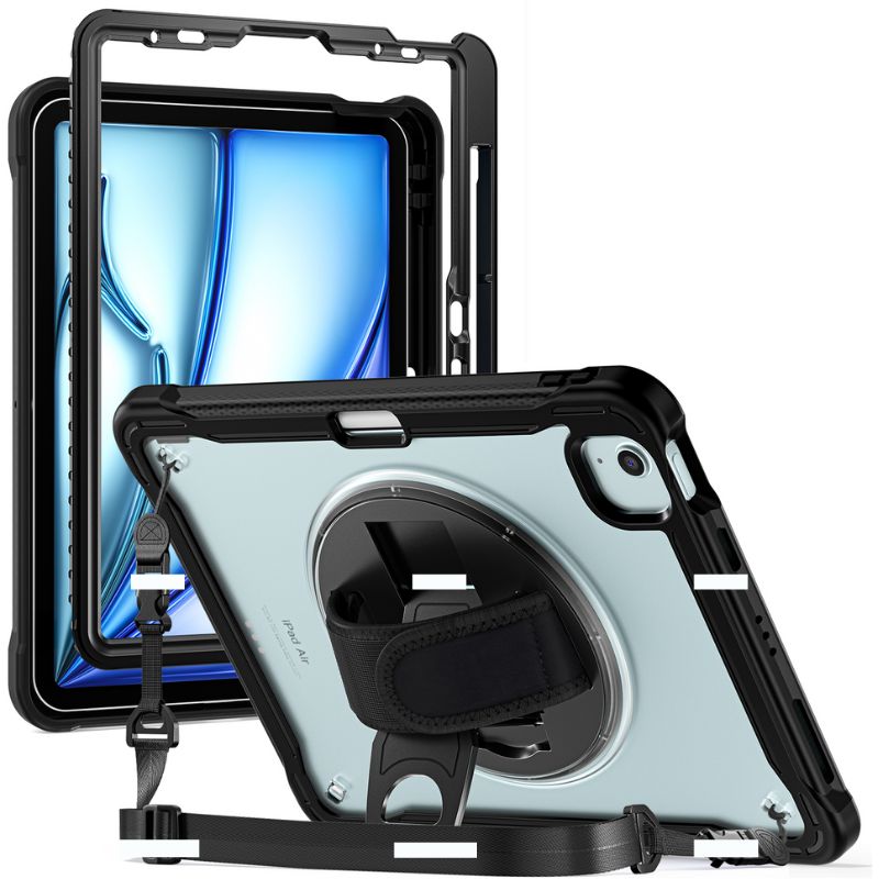 Cargue la imagen en el visor de la galería, Apple iPad Air 2024 6/6th 11'' & Pro 1/2/3/4 11'' & iPad 4/5 Air 10.9'' - 360 Degree Rotate Shockproof Heavy Duty Tough Stand Case Cover With Strap & Pen Holder - Polar Tech Australia