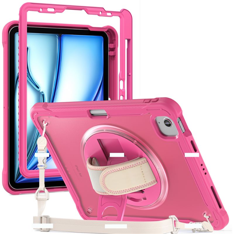 Cargue la imagen en el visor de la galería, Apple iPad Air 2024 6/6th 11'' & Pro 1/2/3/4 11'' & iPad 4/5 Air 10.9'' - 360 Degree Rotate Shockproof Heavy Duty Tough Stand Case Cover With Strap & Pen Holder - Polar Tech Australia