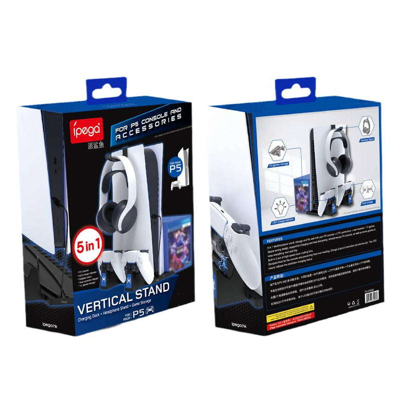 Load image into Gallery viewer, PlayStation PS5 Vertical Charging Dock Game Controller Charging Stand Storage Holder with Headset Hook Game Disc Container - Polar Tech Australia