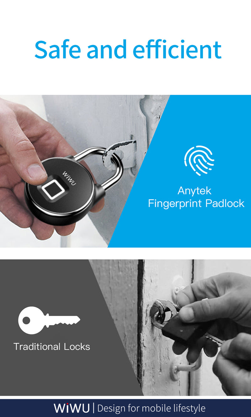 Load image into Gallery viewer, WIWU S5 IP65 Waterproof Smart Rechargeable Fingerprint Padlock For Door Bicycle Bag Cabinets - Polar Tech Australia