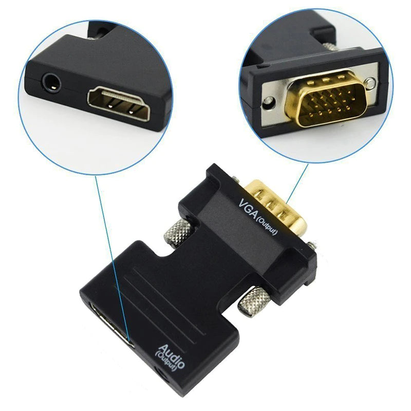 Load image into Gallery viewer, HDMI-compatible Female to VGA Male Converter 3.5mm Audio Cable Adapter 1080P FHD Video Output for PC Laptop TV Monitor Projector - Polar Tech Australia