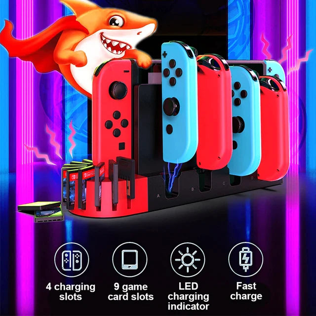 Cargue la imagen en el visor de la galería, Nintendo Switch Joy-Con Console Holder Charging Stand Base with LED Indicator & Card Slot - Polar Tech Australia
