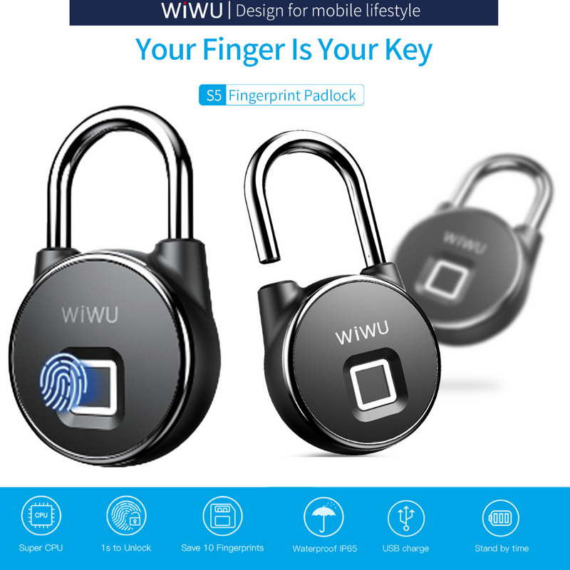 Load image into Gallery viewer, WIWU S5 IP65 Waterproof Smart Rechargeable Fingerprint Padlock For Door Bicycle Bag Cabinets - Polar Tech Australia