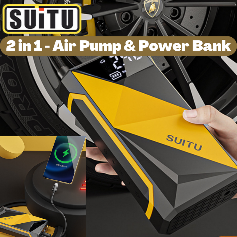 Cargue la imagen en el visor de la galería, SUITU 2 in 1 Wireless Electric Portable Mini Smart Air Pump Air Compressor Inflator & PD Fast Portable Charger Power Bank - Polar Tech Australia