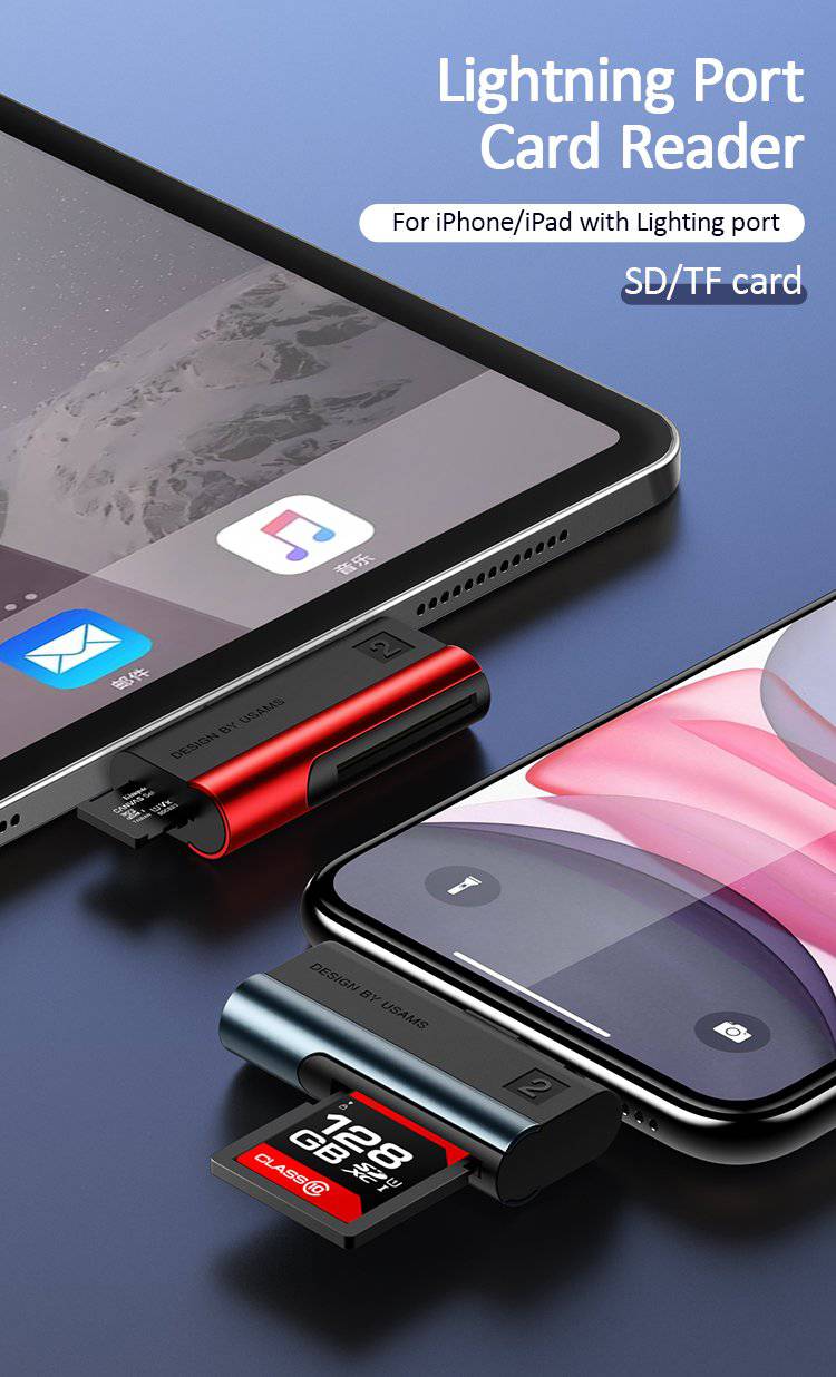 Cargue la imagen en el visor de la galería, USAMS US-SJ430 Lightning Port Card Reader (SD card+TF card) - Polar Tech Australia