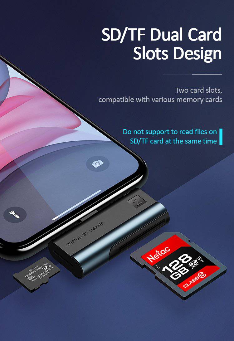 Cargue la imagen en el visor de la galería, USAMS US-SJ430 Lightning Port Card Reader (SD card+TF card) - Polar Tech Australia