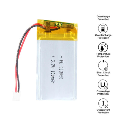 [PH2.0-JST Connector][013050] Universal 100mAh 3.7V Rechargeable Li-Ion Lithium Polymer Battery - Polar Tech Australia