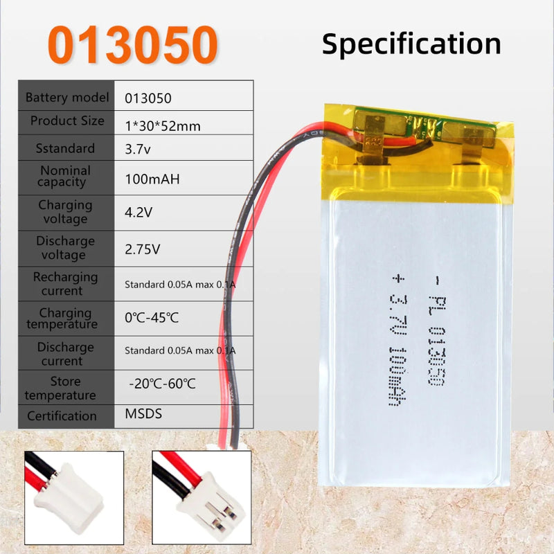 Load image into Gallery viewer, [PH2.0-JST Connector][013050] Universal 100mAh 3.7V Rechargeable Li-Ion Lithium Polymer Battery - Polar Tech Australia
