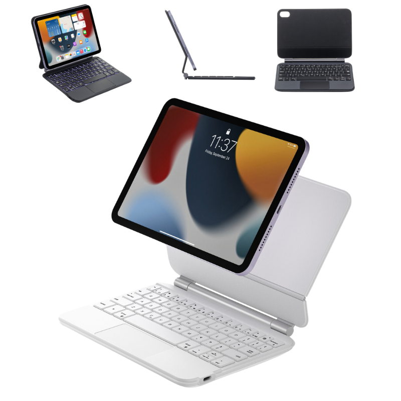Chargez l&#39;image dans la visionneuse de la galerie, Apple iPad Mini 8.3&#39;&#39; 6/7th Gen (2021/2024) - Easy-Set Floating Cantilever Stand Precision Multi-Touch Trackpad Smart Wireless Keyboard Case With Backlit Keys
