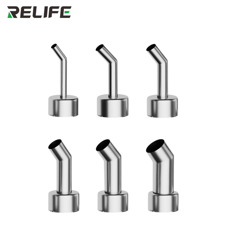 Load image into Gallery viewer, RELIFE 858 Series 45° Curved Hot Air Nozzle – Stainless Steel, Microscope-Compatible, Leak-Proof Design
