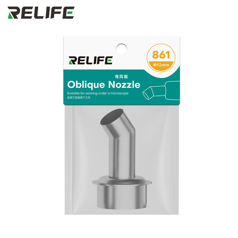 Load image into Gallery viewer, RELIFE 861 Series 45° Curved Hot Air Nozzle – Stainless Steel Precision Tip for Microscope Repair Work
