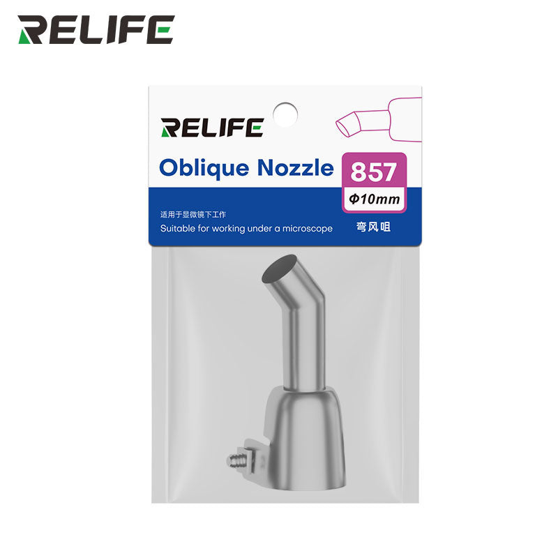 Load image into Gallery viewer, RELIFE 857 Series 45° Bent Hot Air Gun Nozzle – Stainless Steel, Microscope-Ready, Leak-Free Design
