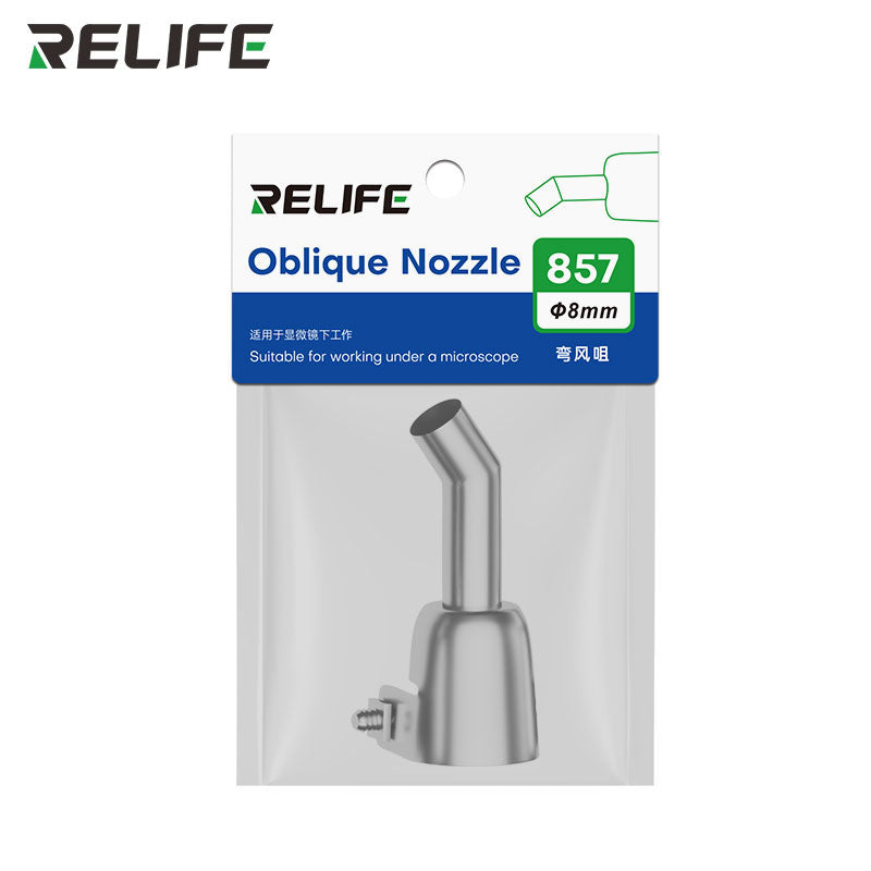Load image into Gallery viewer, RELIFE 857 Series 45° Bent Hot Air Gun Nozzle – Stainless Steel, Microscope-Ready, Leak-Free Design
