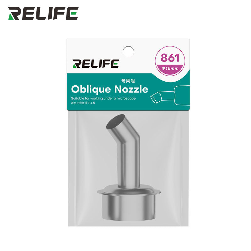 Load image into Gallery viewer, RELIFE 861 Series 45° Curved Hot Air Nozzle – Stainless Steel Precision Tip for Microscope Repair Work
