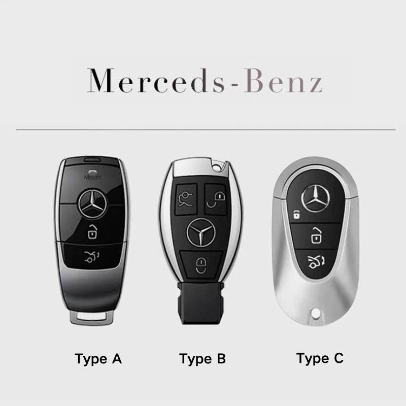 Load image into Gallery viewer, Mercedes Benz Fashionable TPU + Aluminum alloy + Leather Car Key Fob Case Cover For Benz C, E, S, G-Class, GLE, GLC, CLA, CLS, EQC, ML, GL, EQS
