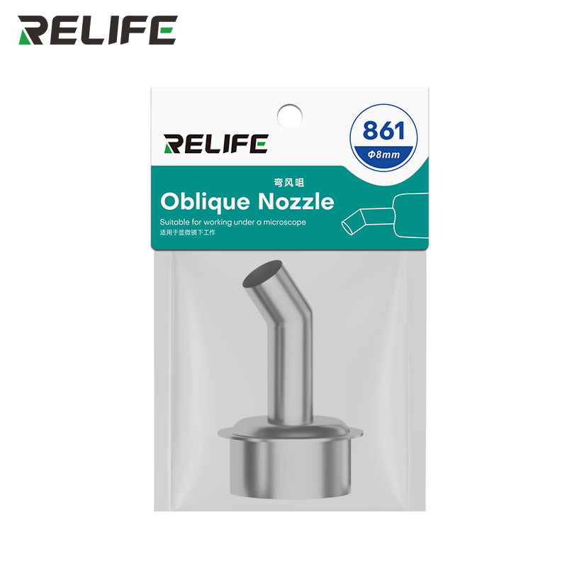 Load image into Gallery viewer, RELIFE 861 Series 45° Curved Hot Air Nozzle – Stainless Steel Precision Tip for Microscope Repair Work
