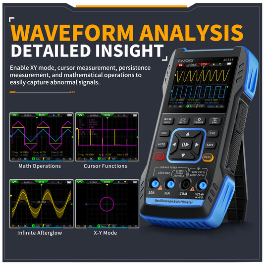 [2C53T] FNIRSI 50MHz 250MS/s Handheld 3in1 Oscilloscope Multimeter Signal Generator