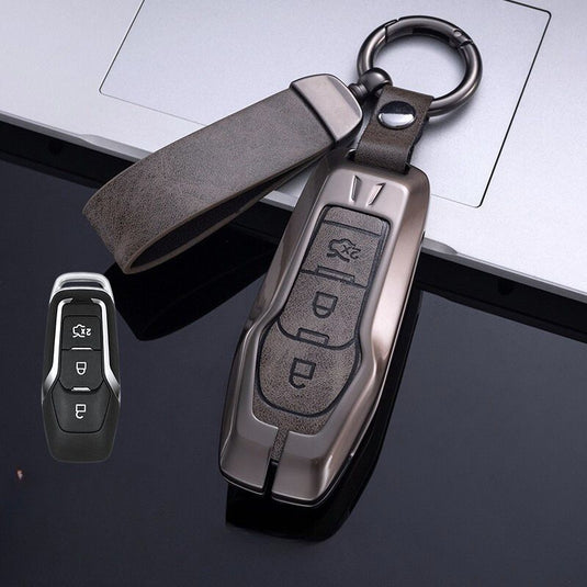 Ford Zinc Alloy Leather Folding Car Key Fob Case Cover For Ranger, Mustang, Everest, Escape, Puma, Transit, Focus, Fiesta, Ranger Raptor, Mondeo