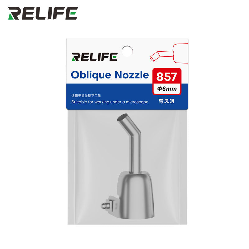 Load image into Gallery viewer, RELIFE 857 Series 45° Bent Hot Air Gun Nozzle – Stainless Steel, Microscope-Ready, Leak-Free Design
