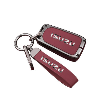 Isuzu Zinc Alloy PU Leather Car Key Fob Case Cover For D-MAX, MUX