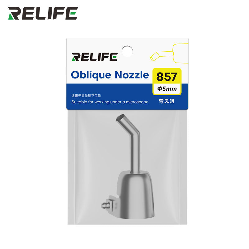 Load image into Gallery viewer, RELIFE 857 Series 45° Bent Hot Air Gun Nozzle – Stainless Steel, Microscope-Ready, Leak-Free Design
