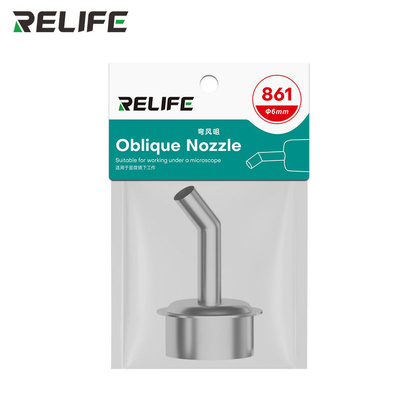 Load image into Gallery viewer, RELIFE 861 Series 45° Curved Hot Air Nozzle – Stainless Steel Precision Tip for Microscope Repair Work
