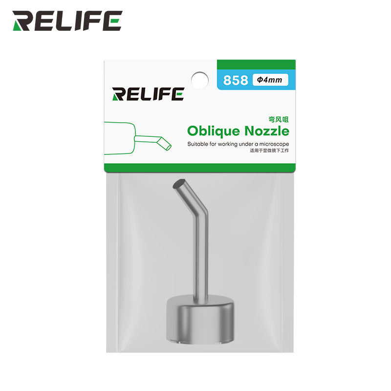 Load image into Gallery viewer, RELIFE 858 Series 45° Curved Hot Air Nozzle – Stainless Steel, Microscope-Compatible, Leak-Proof Design
