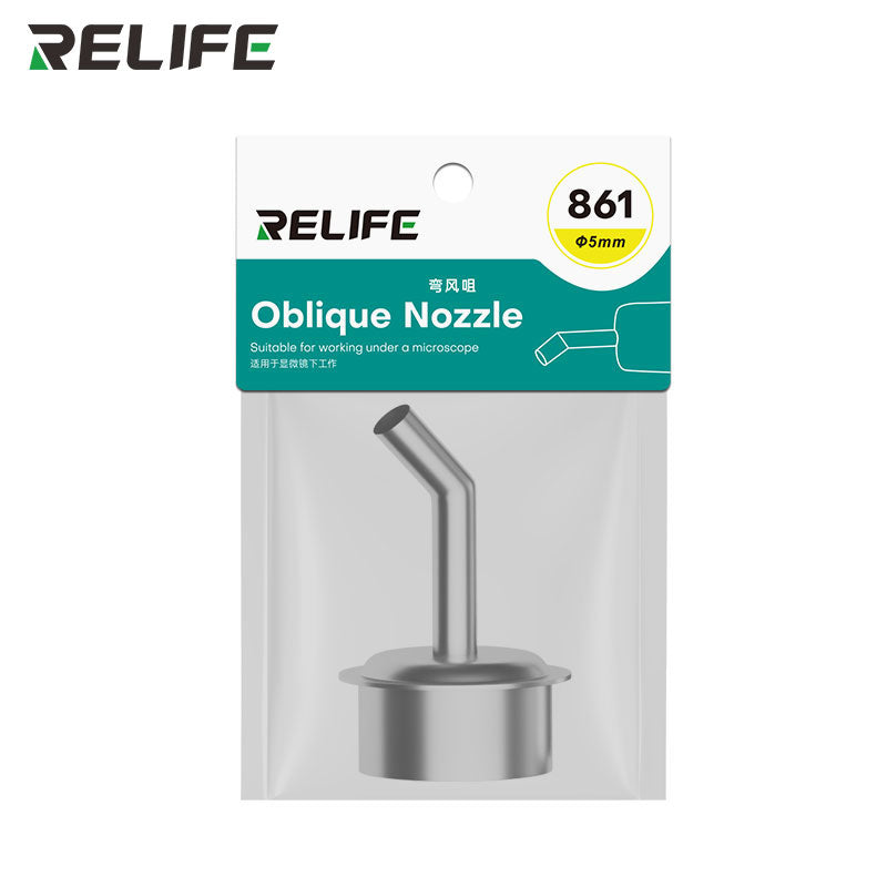 Load image into Gallery viewer, RELIFE 861 Series 45° Curved Hot Air Nozzle – Stainless Steel Precision Tip for Microscope Repair Work
