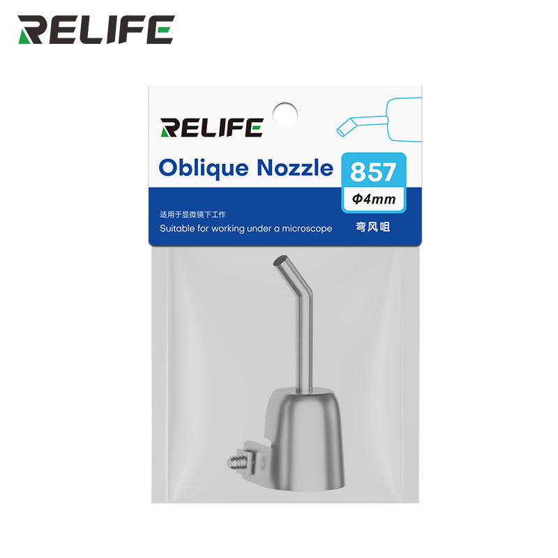 Load image into Gallery viewer, RELIFE 857 Series 45° Bent Hot Air Gun Nozzle – Stainless Steel, Microscope-Ready, Leak-Free Design
