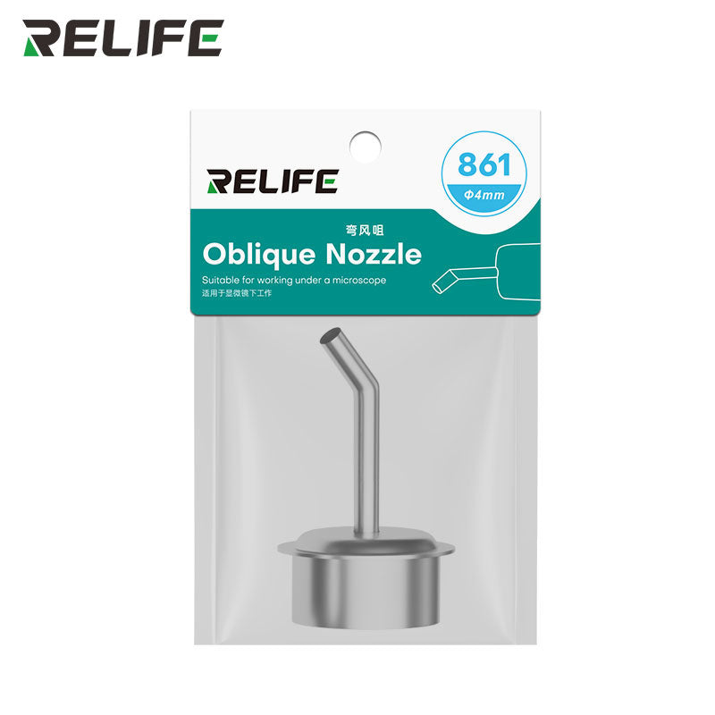 Load image into Gallery viewer, RELIFE 861 Series 45° Curved Hot Air Nozzle – Stainless Steel Precision Tip for Microscope Repair Work

