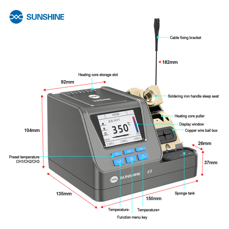 Cargue la imagen en el visor de la galería, [H3-210] SUNSHINE H3 – 3-in-1 Smart Soldering Station (210 Series)
