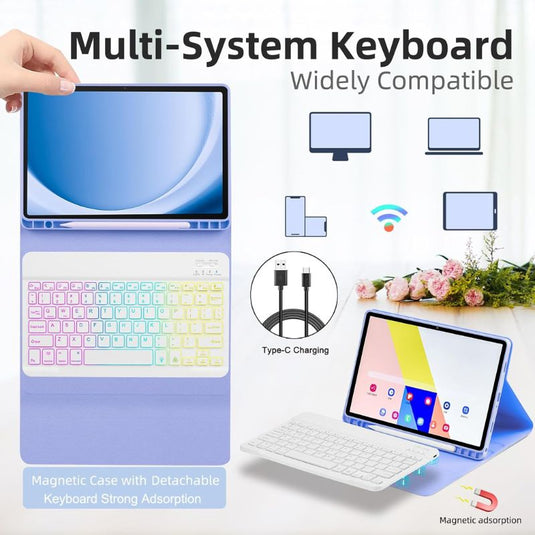 [Detachable Keyboard][With RGB Backlit][Square Keycaps] Samsung Galaxy Tab A7 10.4" 2020 (T500/T505) - Smart Wireless Trackpad Keyboard Flip Case With Pen Slot - Polar Tech Australia