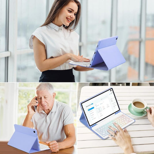 [Detachable Keyboard][With RGB Backlit][Square Keycaps] Samsung Galaxy Tab A9 Plus 11" 2023 (SM-X210/X215/X216) - Smart Wireless Trackpad Keyboard Flip Case With Pen Slot - Polar Tech Australia