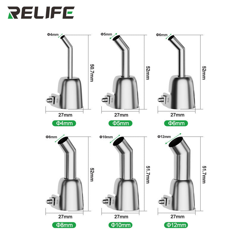 Load image into Gallery viewer, RELIFE 857 Series 45° Bent Hot Air Gun Nozzle – Stainless Steel, Microscope-Ready, Leak-Free Design
