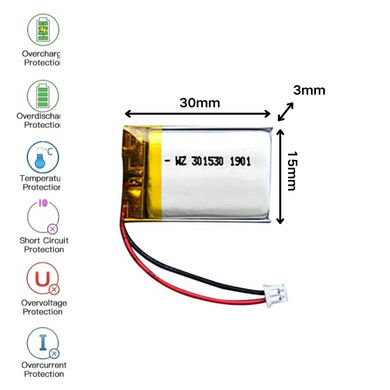 [PH2.0-JST Connector][301530] Universal 120mAh 3.7V Rechargeable Li-Ion Lithium Polymer Battery